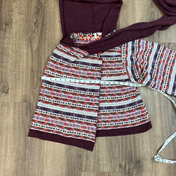 Anthropologie Moth Burgundy Multicolor Hooded Wrap Poncho Scarf Sweater - Picture 7 of 11